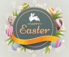 Happy Easter Greeting With Eggs And Bunny