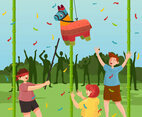 A Group of Children Play Pinata