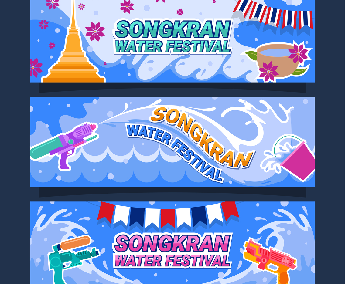Songkran Water Festival Banner Design Set
