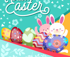 Cute Easter Eggs with two Rabbits