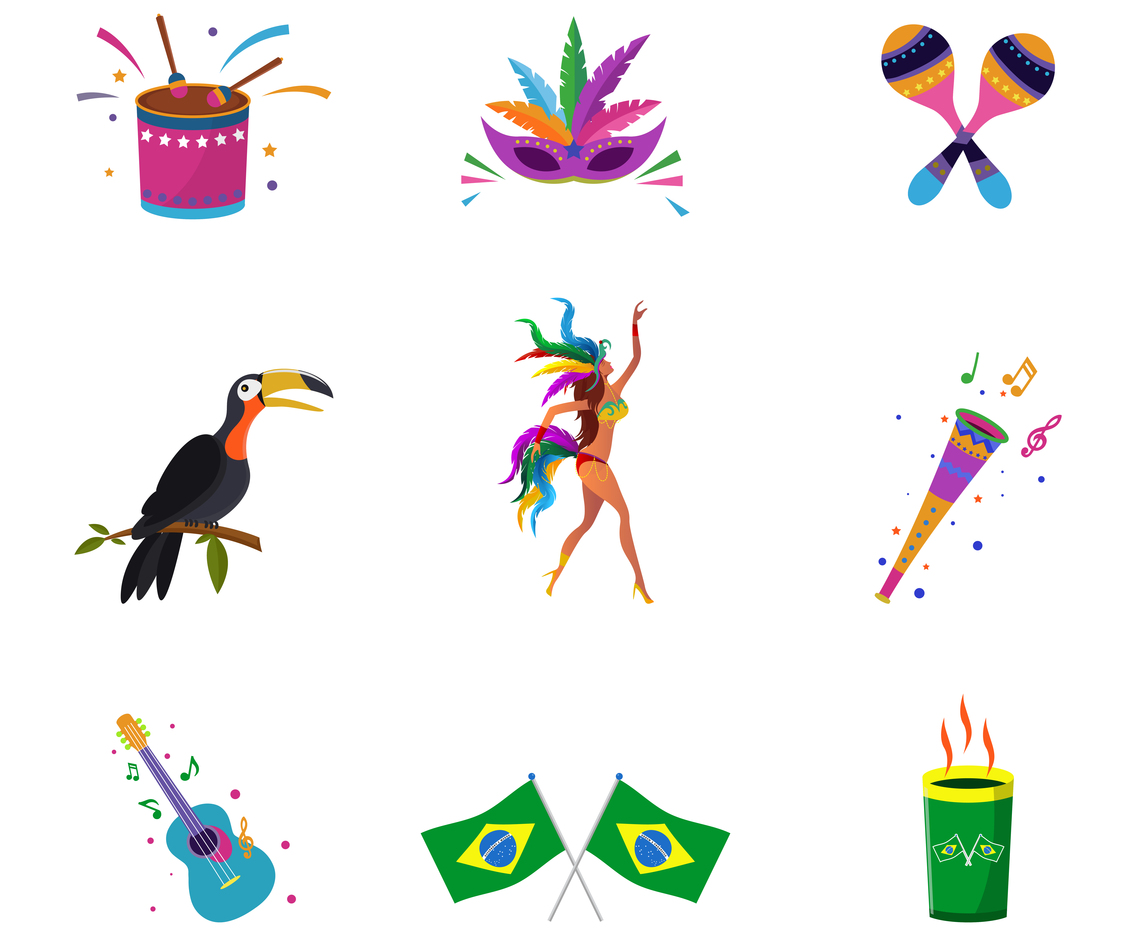 Rio Carnival Icon Set With Flat Design