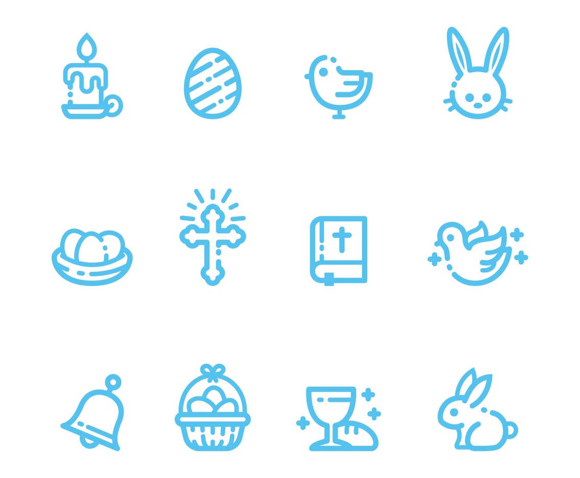Set of Cute Easter Icon With Outline Style