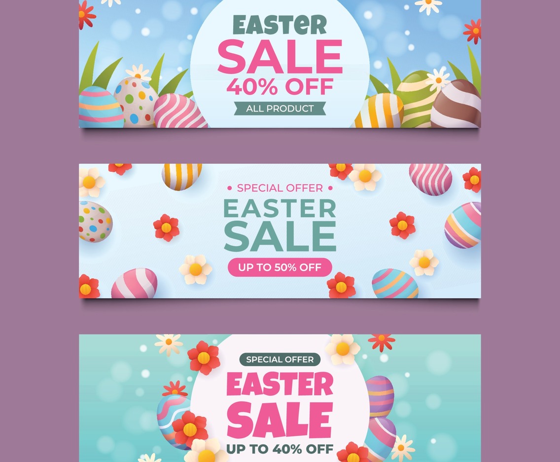 Set of Horizontal Easter Egg Banner With Flower