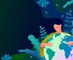 Earth's Day Background with Woman Holding Earth