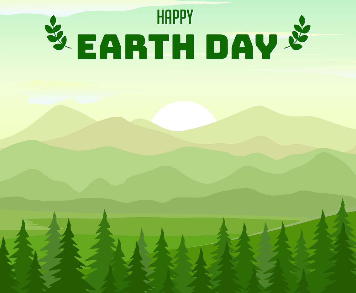Happy Earth Day Background with Pine Forest