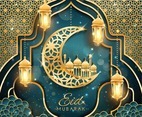 Eid Mubarak with Crescent Moon and Mosque Concept