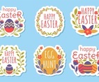 Easter Sticker with Blooming Flower and Foliage