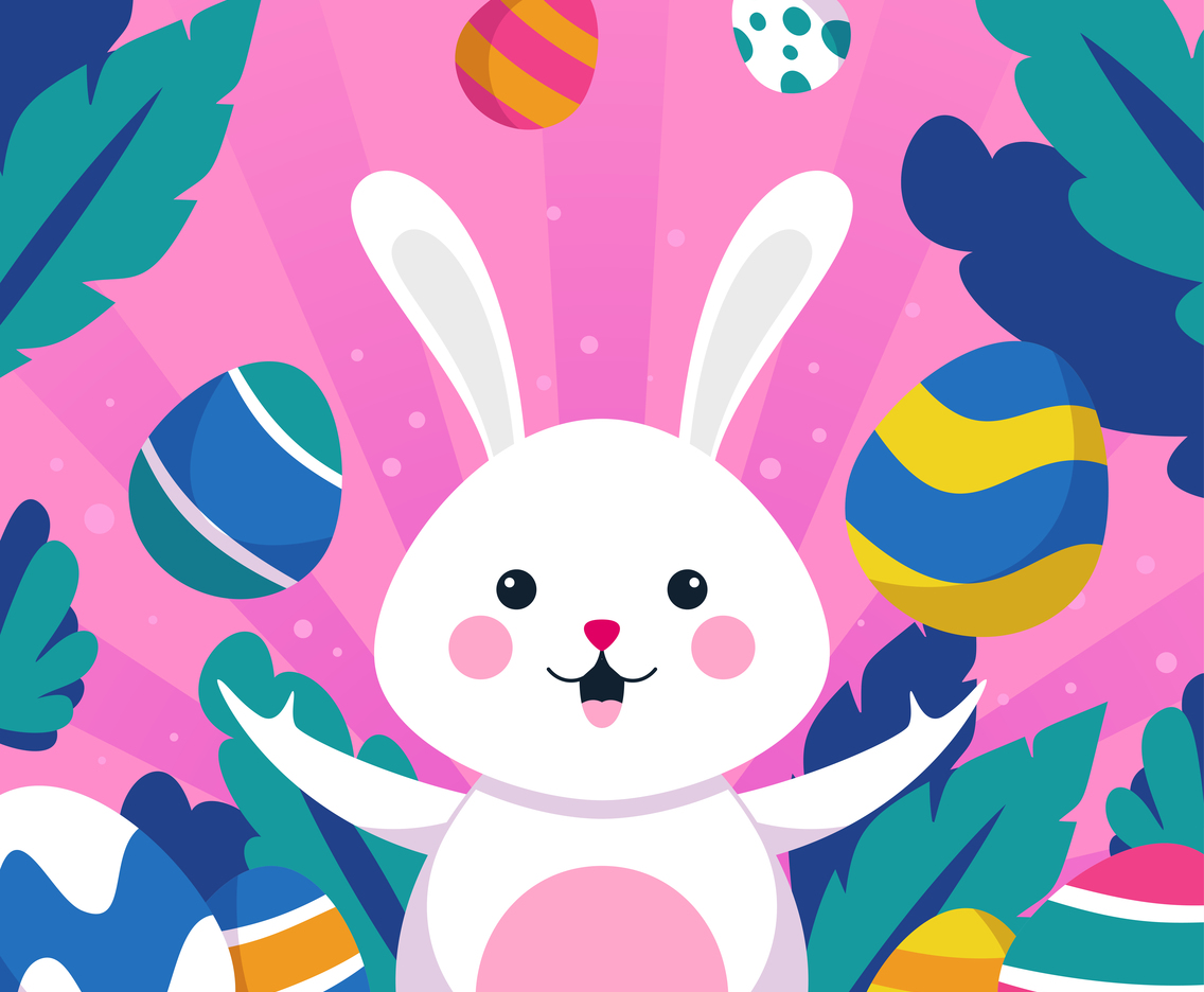 A Rabbit Surrounded by Colorful Eggs