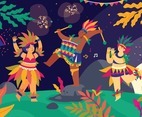Brazilian Playing Music and Dancing on Rio de Janeiro Carnival Illustration