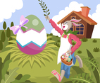 Easter Egg and Bunny in the Meadow