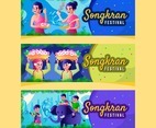 People Activities in Songkran Water Festival Banner