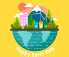 Colorful Happy Earth Day in Flat Style