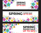 Colorful Spring Floral Illustration Banner Set