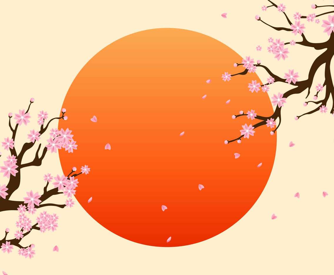 Cherry Blossom With Red Circle As Background