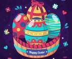 Happy easter eggs basket concept