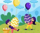 Boy and Girl Carry Giant Easter Egg Concept