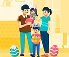 Happy Family Ready For Easter Egg Festival