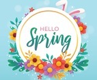 Hello Spring Greeting Template With Floral Background