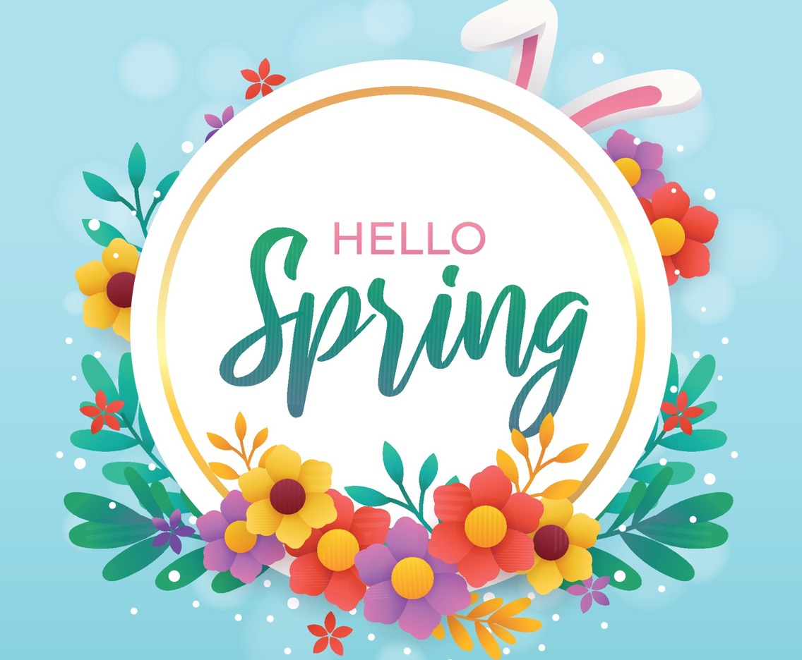 Hello Spring Greeting Template With Floral Background