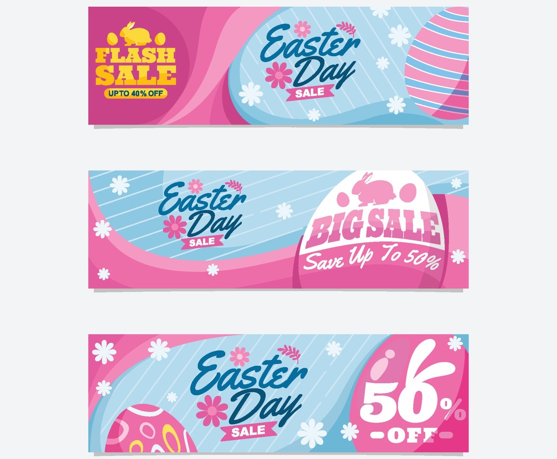Happy Easter Day Sale Banner Set
