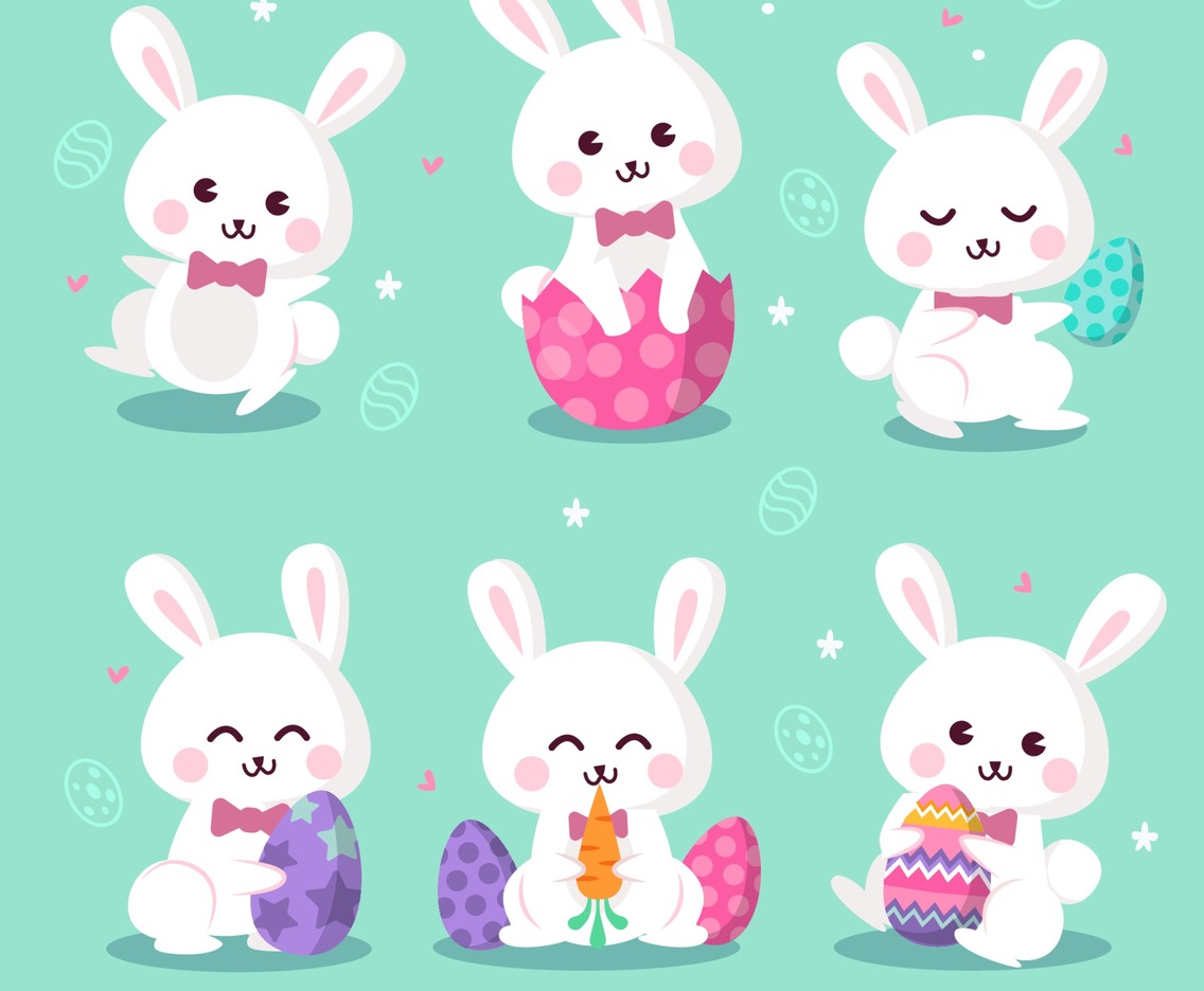 Cute Easter Bunny Character Set
