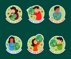 Cute Characters Earth Day Sticker Design