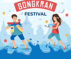 Children Playing Water In Songkran Day