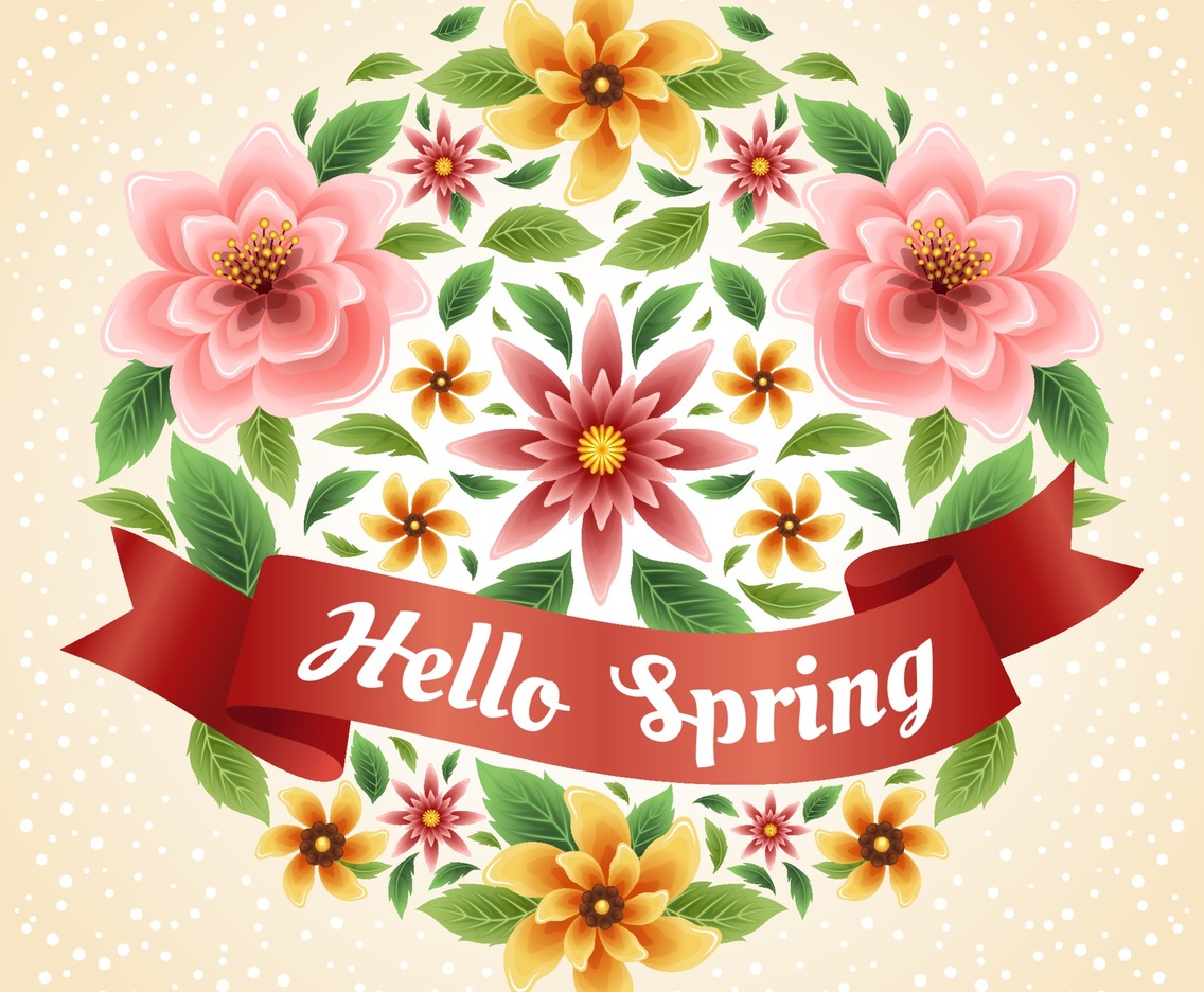 Colourful and Beautiful Spring Floral Concept with Red Ribbon