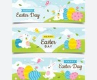 Flat Happy Easter Day Banner Set