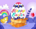 Landscape Illustration with Easter Egg