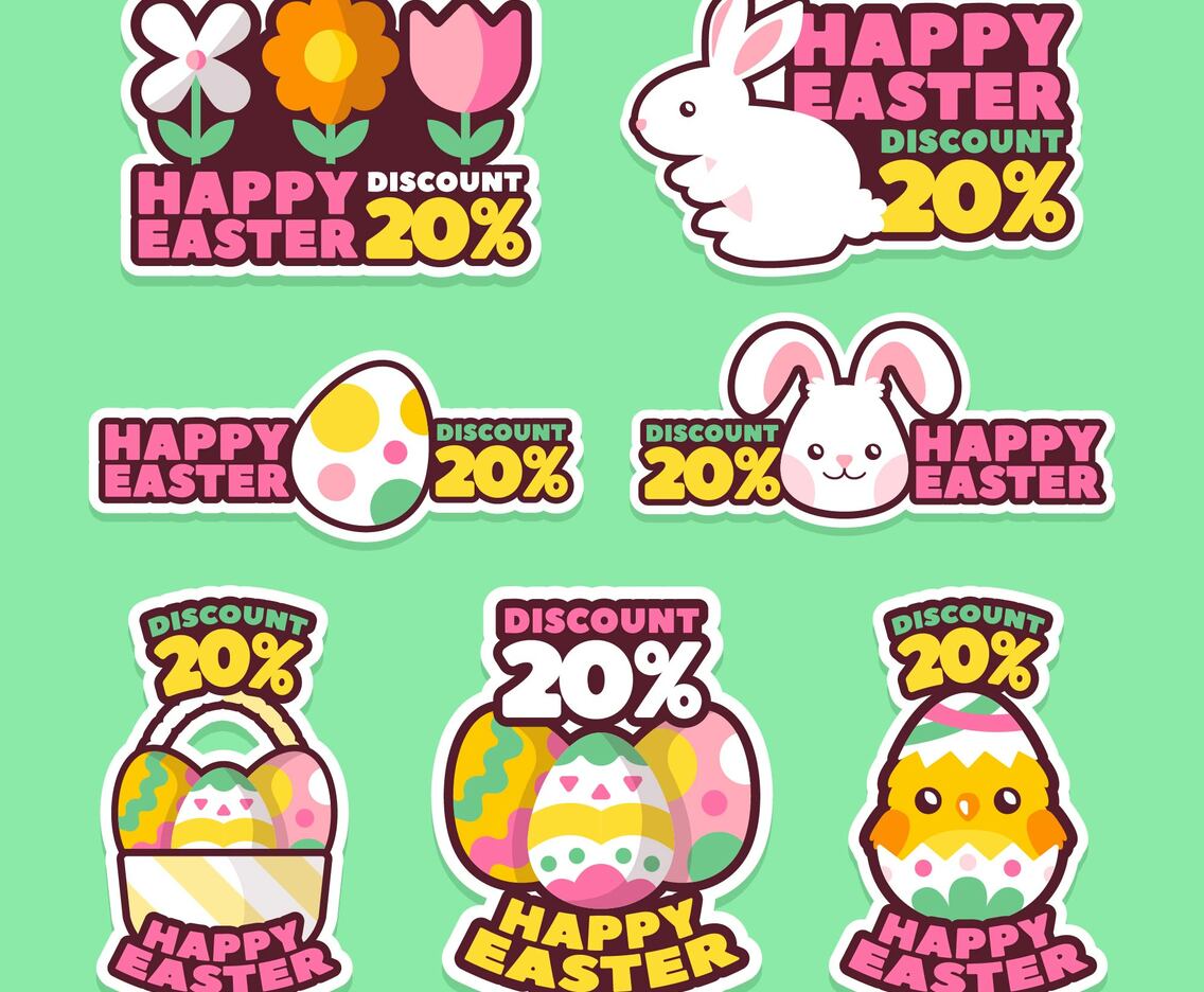 Happy Easter Stickers Set