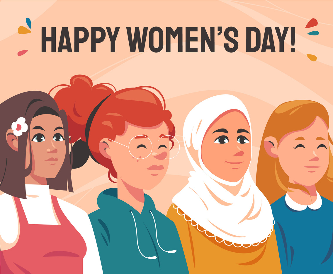 Women's Day Illustration With Various Ethnicities And Colors
