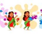 Girls Character Celebrating Holi Festival