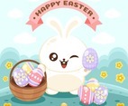 Cute Easter Rabbit with Eggs in The Basket
