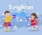 Songkran Festival with Two Children Playing
