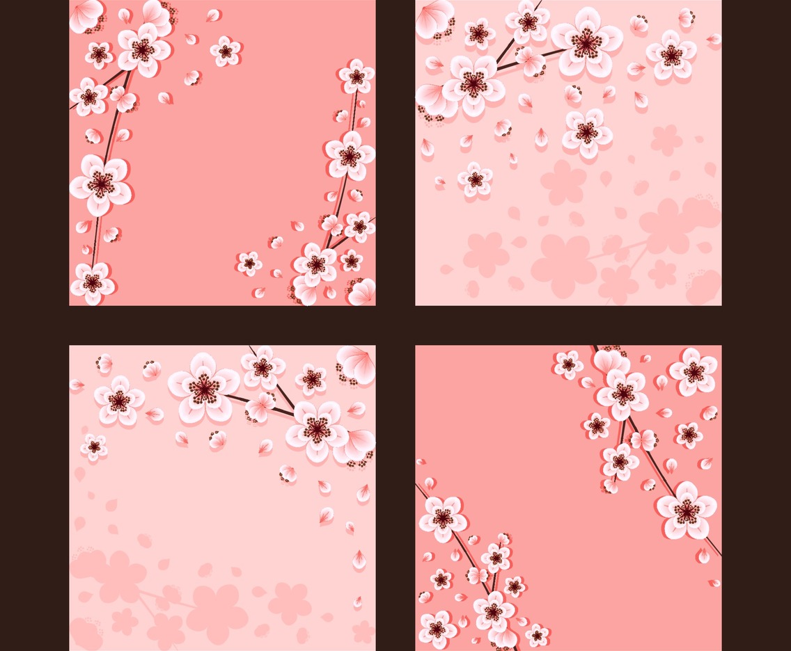 Beautiful Pink Cherry Blossom Flowers Card Set