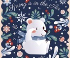 Cute Polar Bear with Spring Floral Background
