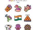 Holi Festival Icon Collection in Flat Design