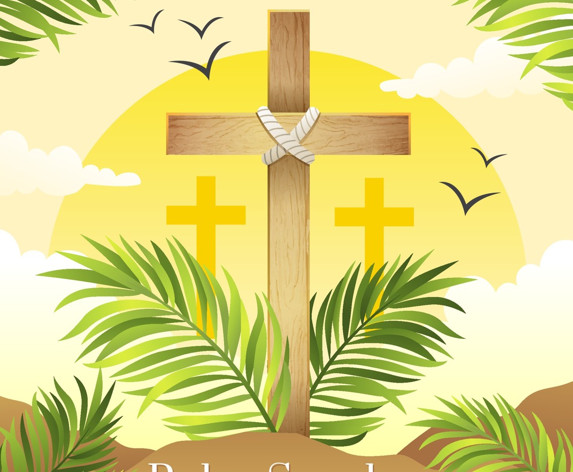 Palm Sunday With Cross and Palm Leaves