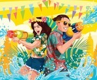 Couple Playing Water gun in Songkran Festival