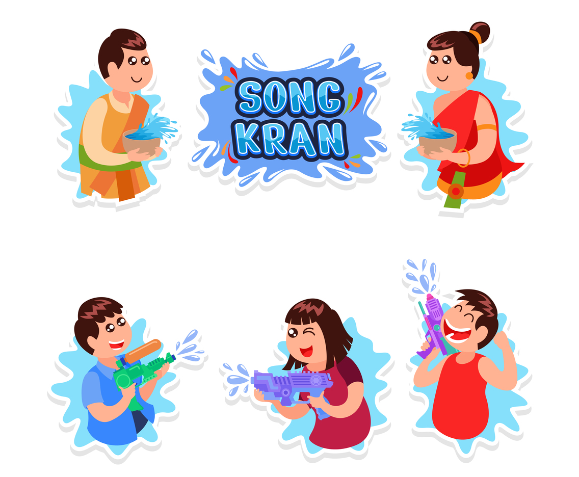 Songkran Day Festivity Sticker Design Set