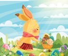 Cute Cartoon Bunny Delivering Easter Eggs
