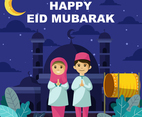 Happy Eid Mubarak with Two People Smiling