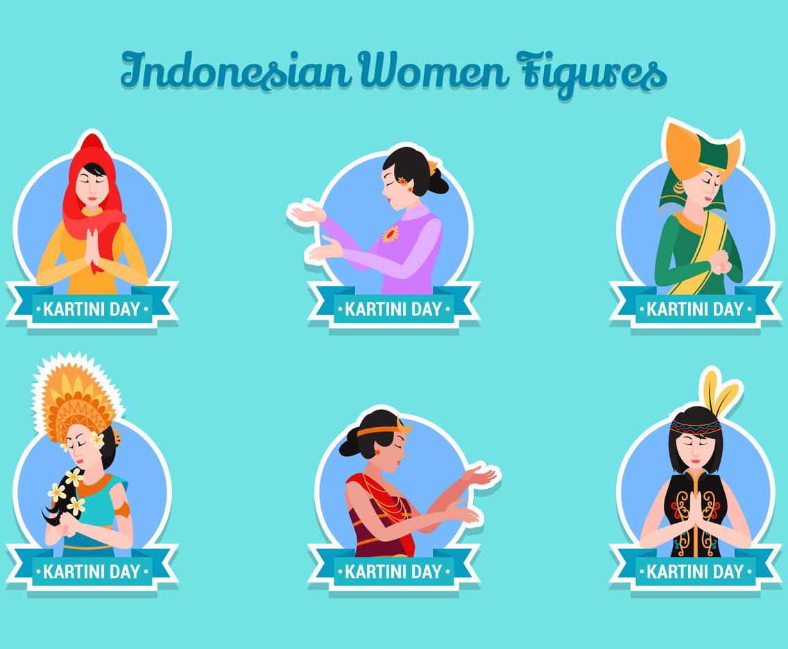Kartini Wearing Various Indonesian Traditional Clothes Sticker Set