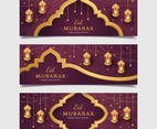 Eid Mubarak Concept Banner with Golden Lantern