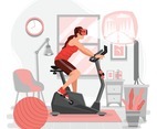Woman Riding Stationary Bike with VR technology