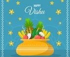 Flat Vishu Festivity with Blue Background
