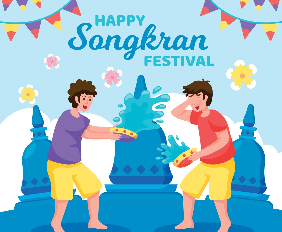 Two Children Celebrating Songkran Festival
