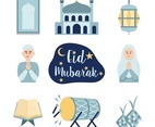 Cute Icon Set Eid Mubarak