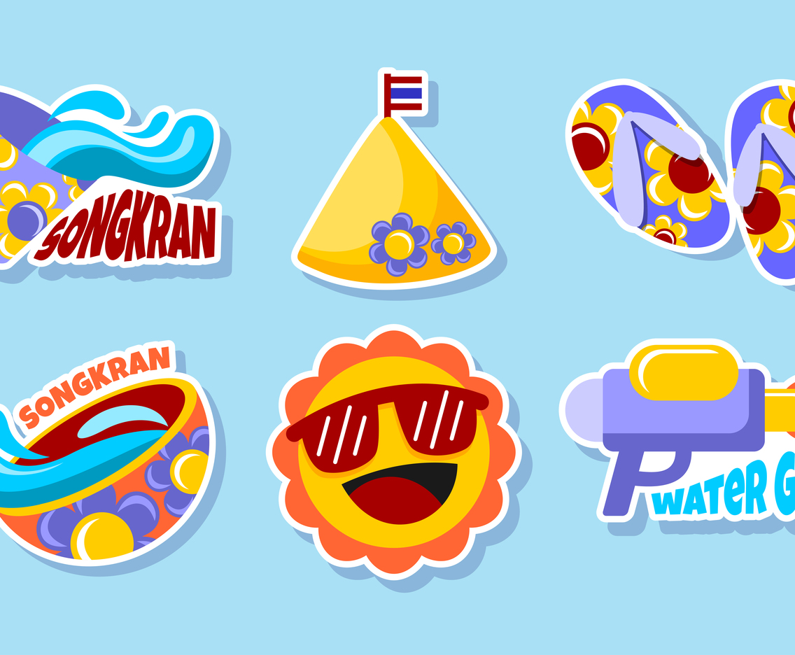 Flat Design for Songkran Festival Sticker Set